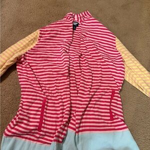 Lands' End Pink and Yellow Striped Cardigan
